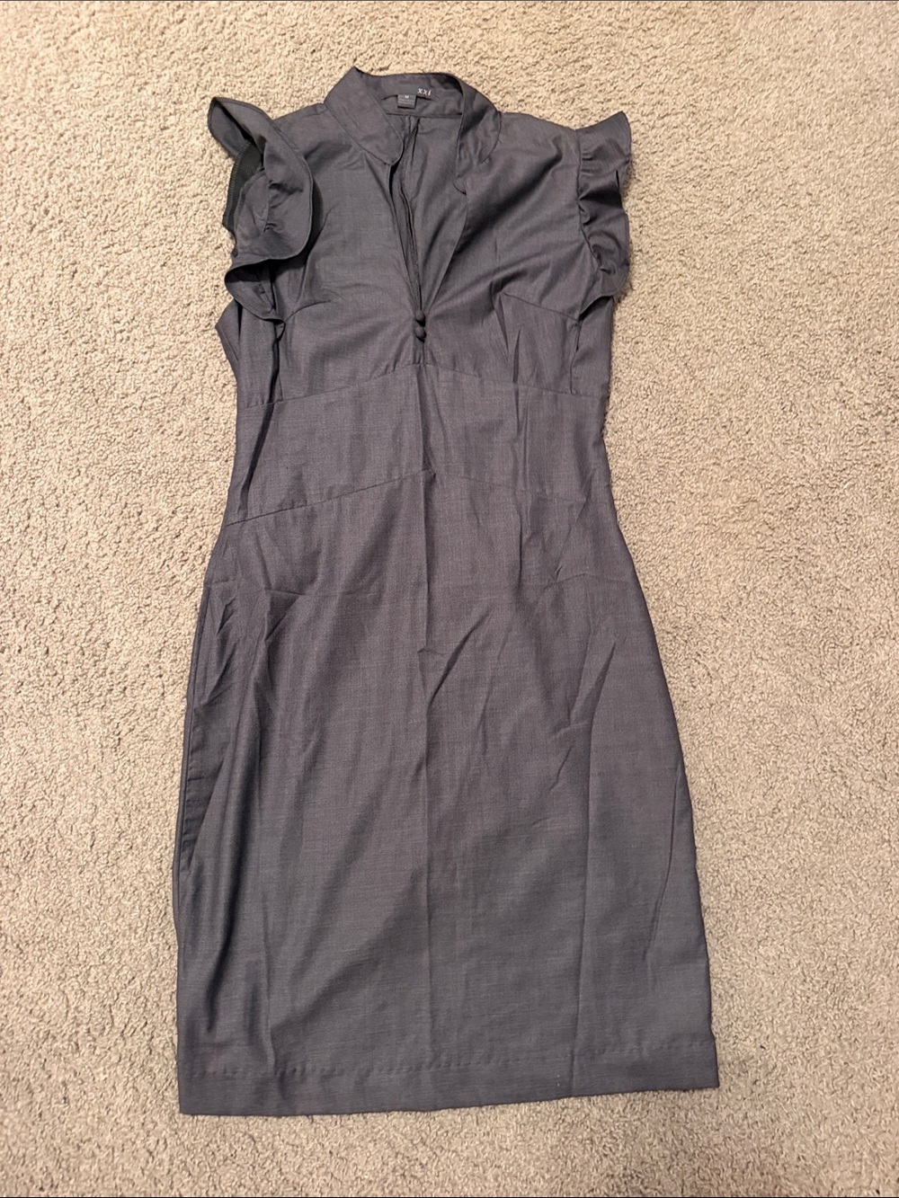 Forever 21 Charcoal Gray Ruffle Sleeve Midi Dress
